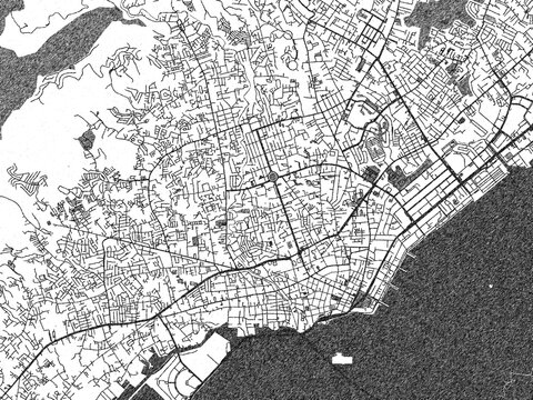Decorative monochrome illustration of Cebu City, Philippines, showing its detailed grid.