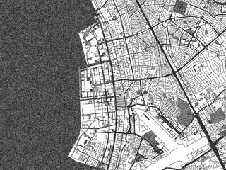 Naklejka premium Hand-drawn style black and white city map of Pasay, Philippines, with detailed streets and textures.