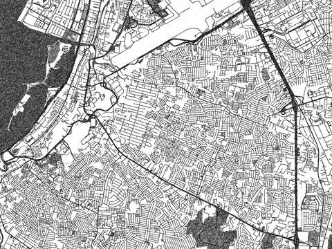 Sketch-style black and white map of Paranaque City, Philippines, perfect for illustration and wall art.