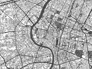 Fototapeta premium Sketch-style black and white map of Bangkok, Thailand, perfect for illustration and wall art.