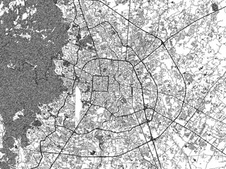 Fototapeta premium Detailed artistic sketch map of Chiang Mai, Thailand, in monochrome black and white.