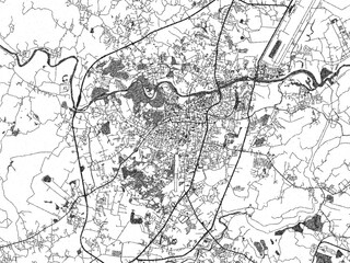 Poster-ready monochrome city map of Chiang Rai, Thailand, with detailed streets and rivers.