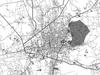 Poster-ready black and white illustration map of Hat Yai, Thailand, detailed and artistic.