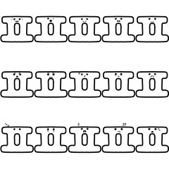 Cute korean alphabet consonant pieup doodle character with various expressions and  highlighted heart eyes, an outline black and white illustration set for stickers, emoji, and coloring books. 
