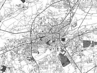 Naklejka premium Minimal poster-style map of Nakhon Ratchasima, Thailand, hand-drawn style in monochrome.