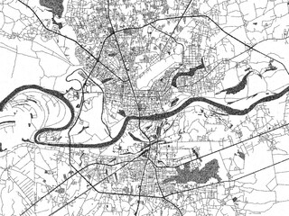 Naklejka premium Urban black and white map of Ubon Ratchathani, Thailand, designed in a sketch style for prints.