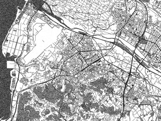 Naklejka premium Artistic urban sketch of Hsinchu, Taiwan, detailed in black and white map form.