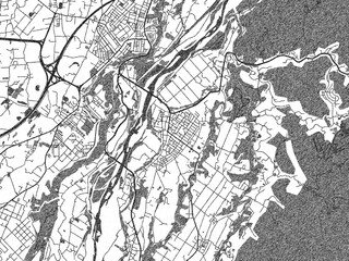 Fototapeta premium Illustrated map of Daxi, Taiwan, in black and white hand-drawn digital style.