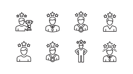 Awards and recognition icons representing success achievement and customer satisfaction stars medals trophies vector