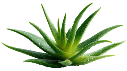 Green aloe vera plant with water droplets isolated on transparent background
