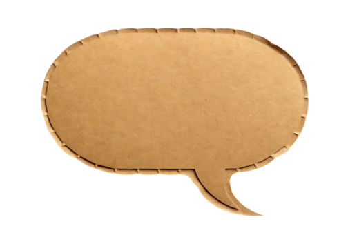 Blank Brown Cardboard Speech Bubble Isolated on Black Background Ready for Text Messages and Design Concepts