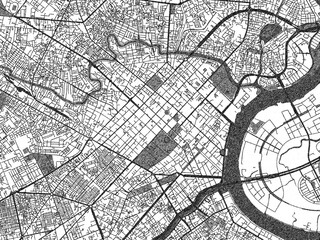 Naklejka premium Black and white cartographic illustration of Ho Chi Minh City Center, Viet Nam, in hand-drawn sketch form.