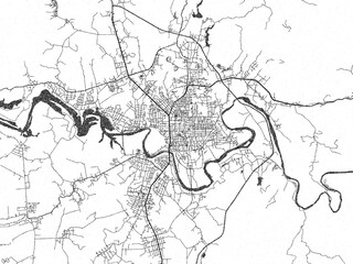 Artistic urban sketch of Kon Tum, Viet Nam, detailed in black and white map form. © W&S Stock