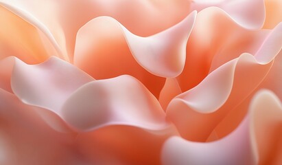 An abstract wavy rose petal in peach fuzz color with a soft blurred background suggesting the elegance and softness of nature