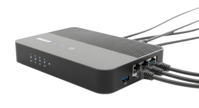 Black network router for ethernet connection isolated PNG with Transparent Background