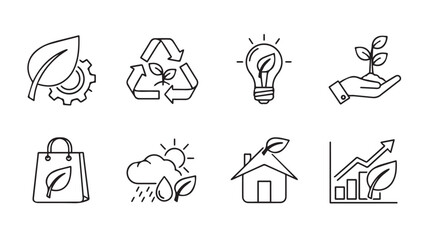 Set of hand drawn eco friendly icons representing sustainability and nature concepts vector