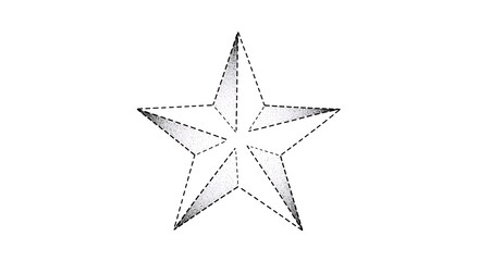 Five pointed star outline with dotted lines on a white background