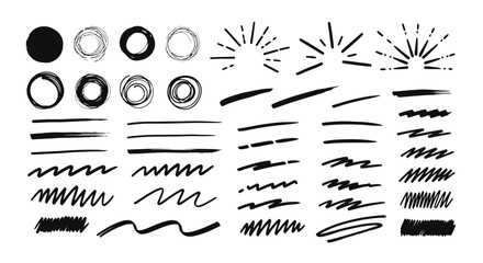 Creative Action, Brush Strokes, Artistic Workspace, Vector Illustrations, Black and White, Top View, Artistic Design Techniques