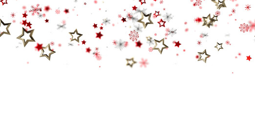 Festive background with red and gold stars and snowflakes. Perfect for holidays and celebrations.