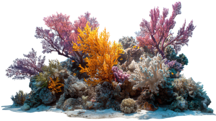 Vibrant coral reef ecosystem isolated on transparent background