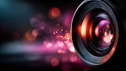 Video camera lens extreme close-up, photo, cinematography and media concept