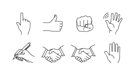 Collection of hand gestures and actions drawn in a sketchy line art style vector © MstMili