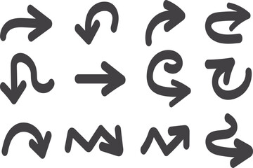 Arrow Icon Set, Direction Symbols Collection, Flat Navigation and Pointer Shapes, Arrows, Curved and Forward Icons for Interface, Infographic and Web Design