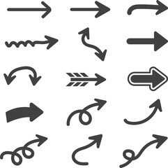 Arrow Icon Set, Direction Symbols Collection, Flat Navigation and Pointer Shapes, Arrows, Curved and Forward Icons for Interface, Infographic and Web Design