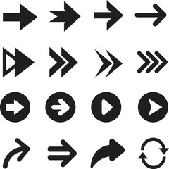 Arrow Icon Set, Direction Symbols Collection, Flat Navigation and Pointer Shapes, Arrows, Curved and Forward Icons for Interface, Infographic and Web Design