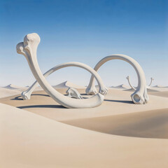 Surreal Desert Landscape with Giant Bone Structures