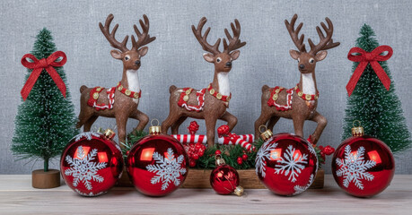 Festive Reindeer and Christmas Tree Decorations