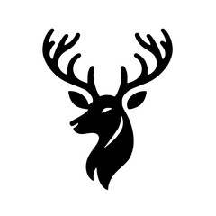 Deer Head Silhouette with Antlers Vector Illustration