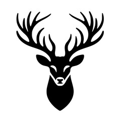 Deer Head Silhouette with Antlers Vector Illustration