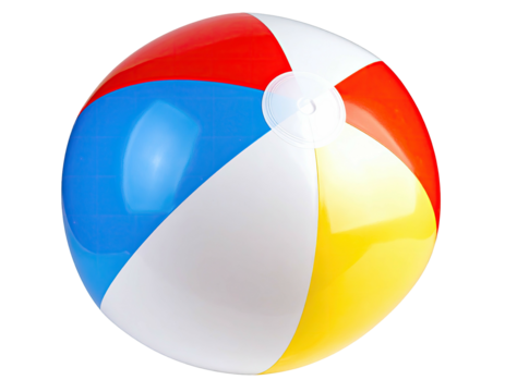A brightly colored inflatable sphere, typically for water or recreational play