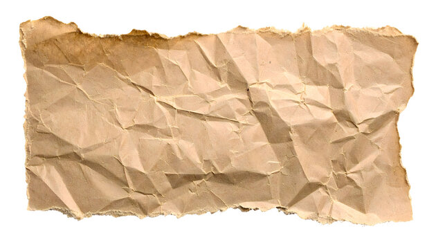 Old brown kraft paper with rough torn edges, isolated on transparent background