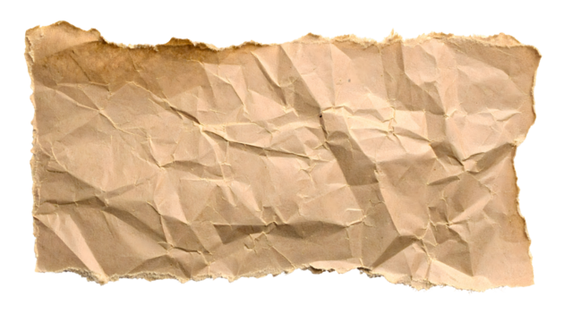 Old brown kraft paper with rough torn edges, isolated on transparent background