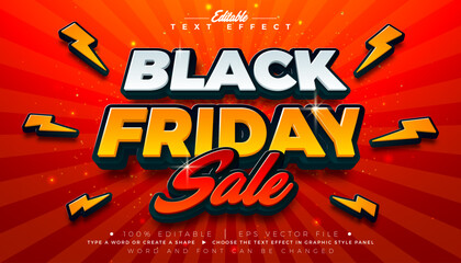 Black Friday Sale Editable Text Effect Design Vector Graphic Style with Shadow and Colorful 3D Typography Lettering on Red Background. Premium Scalable Shopping Day Illustration Template for Promotion