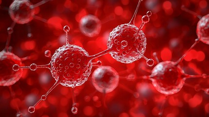 Microscopic organisms connected with red background