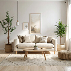 Fototapeta premium Cozy living room design inspiration modern home interior decor bright environment wide view comfort and style