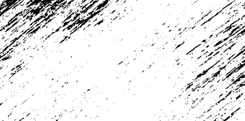 This high-contrast image presents a distressed texture with diagonal black brush strokes and splatters dispersed across a clean, bright white background, creating a grunge effect