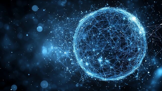 Glowing sphere of interconnected nodes, digital network
