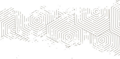 Monochrome geometric background features layered hexagon shapes and textured lines, creating a modern, abstract pattern with a minimalist, elegant, and sophisticated aesthetic