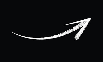 Hand drawn doodle arrow brush stroke isolated on black background.
