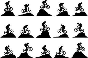 Mountain Bike Action Silhouettes Vector Bundle