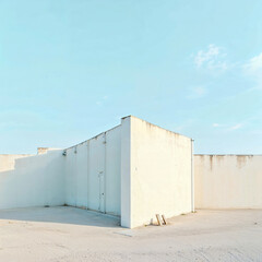 Minimalist White Walls Under a Serene Blue Sky