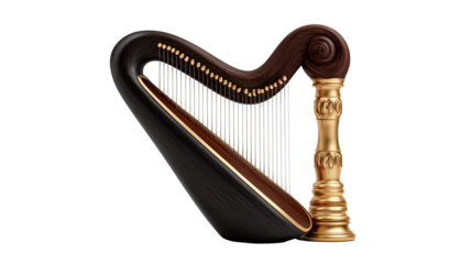 Ornate dark harp with golden accents