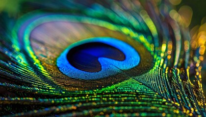 Naklejka premium Vibrant peacock feather detail showcasing intricate patterns and colors.