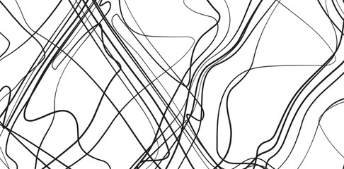 Abstract black lines intersect and curve across a white background, creating a chaotic yet patterned design.