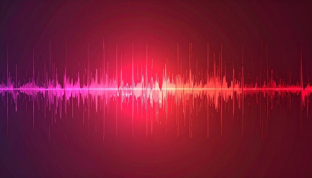 vibrant sound wave visualization with red and pink gradient background.