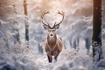 Deer male wildlife winter forest.
